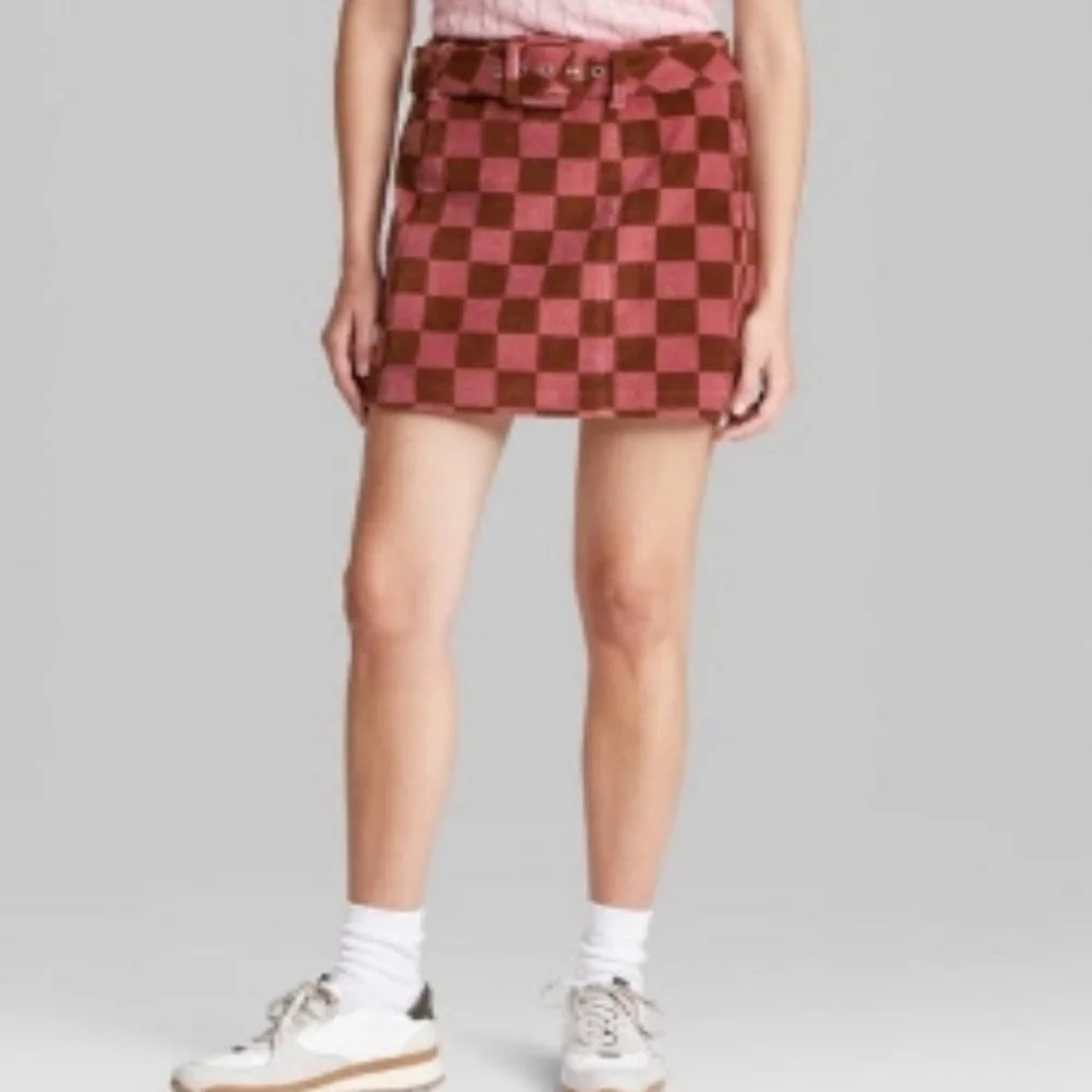 Wild Fable Purple Checked Corduroy Belted Skirt Size 6